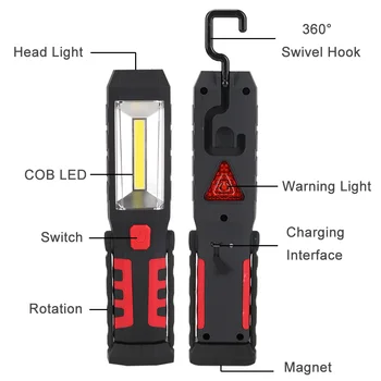 COB LED Magnetické Pracovné Svetlo Garáž Mechanik Domov Nabíjateľné Baterky Lampy DTT88