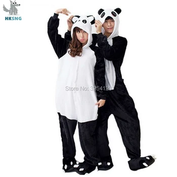 HKSNG Zvierat Dospelých Kigurumi Panda Onesie Flanelové Pyžamo Rodinnú oslavu Karikatúra Roztomilý Cosplay Kostýmy Kombinézach s Kapucňou
