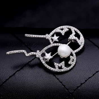 SWOUR Nové Módne Šperky z Bieleho Zlata Farby, Brošňa Dvojité Balloon Design Kubický Zirkón CZ Pearl Brošňa S156