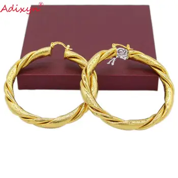 Adixyn 24k gold Afriky Veľké Obvodové Náušnice pre Ženy, Zlatá Farba&Mosadz Twisted Náušnice Arabských/Etiópskej Šperky, Darčeky N10085