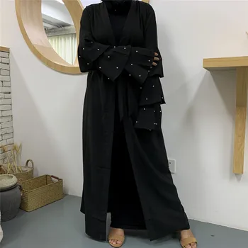 Nový Dizajn 2020 Skromné Módne Jednoduché Black Pearl Kimono Moslimských Islamské Oblečenie Nový Model Abaya V Dubaji