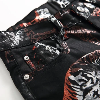 Sokotoo Mužov tiger zvierat vytlačené potiahnuté Módne džínsy slim fit black painted strečové nohavice