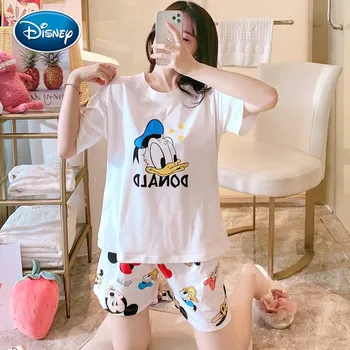 Disney Mickey Minnie Ženy Pyžamo Nastaviť Lete Roztomilý Kreslený Krátke Sleepwear Dievčatá Pohodlné Domáce Oblečenie