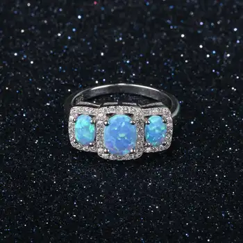 Luxusné Cubic Zirconia & Oválny Modrý Kameň Opál Ženy Krúžky Skutočný Čistý 925 Sterling Silver Ring Nápady Na Darček Pre Mamu (Lam Hub Fong)