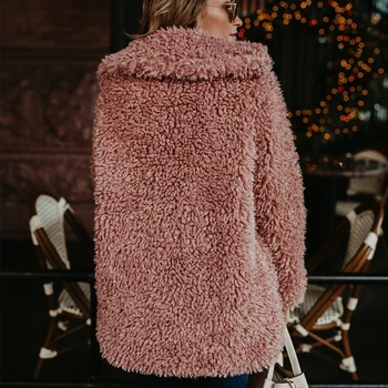 Ženy Zimné Plus Veľkosť Umelú Kožušinu Kabát, Bundu, Priekopa Vlna Teddy Kabát Ružový Kabát Dlhý Rukáv Vintage Outwear Mujer