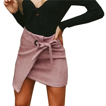 LJCUIYAO Ženy Mini Sukne s Vysokým Pásom Lúk Strany Clubwear Asymetrický Minisukňu Bežné Krátke Oblečenie Elegantné Mäkké Jelenice Dno