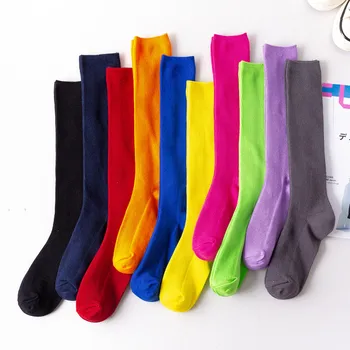 LEOSOXS lady fluorescenčné teľa ponožky jeseň/zima podkolienok pančuchy umiestnené vertikálne pruhovaný žena ponožky pre dospelých bavlnené ponožky
