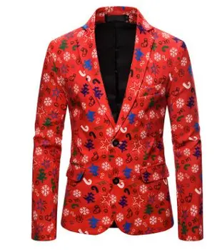 Vianočné Vzor Tlače Suit Mens Blazer Bunda Plochý Čln Golier Mens Fashionmen je Gothic fashion Party Sako