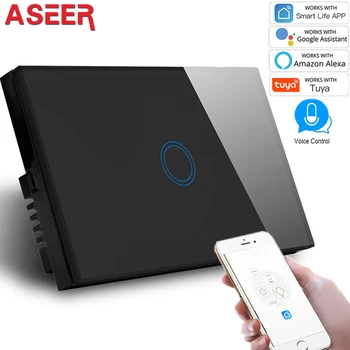 ASEER,AU/US 1Gang WiFi Dotyk Wall Light Switch Panel 600W,110-240V Bezdrôtový nástenný Spínač,Kompatibilný So Alexa &Asistent Google