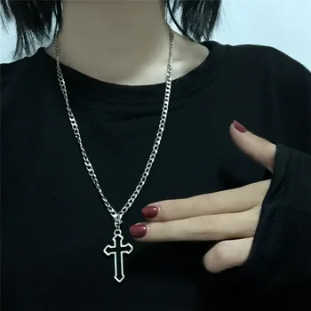 Vintage Temné, Gotické Duté Cross Prívesok Reťazca Náhrdelník Kpop Príliv Pohode Harajuku Ulici Egirl Muži Ženy BFF Punk Šperky