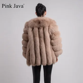 Ružová java QC8128 nový príchod ženy zimné oblečenie reálne líška srsť srsť prírodné fox kožušiny bunda hot predaj veľký kožušiny dlhý rukáv