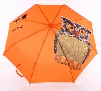 Oranžová Zelená Pôvodné Živočíšne Sova Vytlačené Automatické 3 Násobne Dáždnik Ženy Windproof Ochranu Proti Slnku Pre Deti Dáždnik Dážď Zariadenia