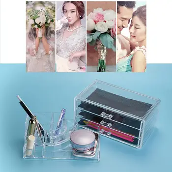 3-Zásuvky Skladovanie Jasné, Transparentné Make Up Box Organizér Kozmetická Taštička