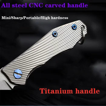 121mm Mini Skladací Nôž Zliatiny Titánu Rukoväť CNC D2 Čepeľ Vrecku Camping prežitie taktický nôž Skladacie Nože Nástroj výchovy k DEMOKRATICKÉMU občianstvu