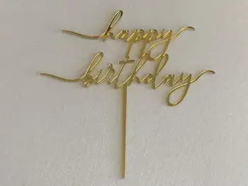Drevené Happy Birthday Cake Vňaťou Akryl Zlaté Zrkadlo, Ručné písanie Happy Birthday Cake Vňaťou Dekorácie Krásne Darčeky