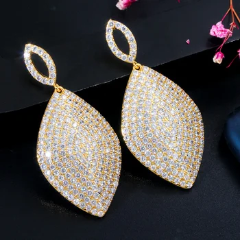 ThreeGraces Elegantné Micro Pave CZ Kryštálmi Veľké 18k Dubaj Gold Drop Náušnice pre Ženy Visieť Svadobné Náušnice Strany Šperky E0369