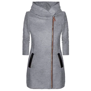 Jeseň Zima Plus Veľkosť Módne Ženy Náter Farbou Zip Long Sleeve Hooded Jacket Kabát vrchné oblečenie Dlhej Časti oblečenie