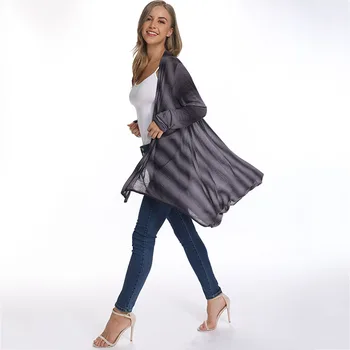 2020 Lete Streetwear Žien Cardigan Nadrozmerné Svetre Šatkou Dlhý Čierny Prúžok cardigan Elegantné Bielizeň textílie Cardigan Sveter