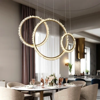 Moderné led luster pre jedáleň dizajn krúžok krištáľové lampy zlato domova závesné svietidlá luxusné cristal svetlo