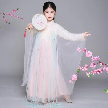 Dieťa Tradičný Rozprávkový Kostým Hanfu Dávnych Princezná Dieťa Oblečenie Čínsky Ľudový Tanec pre Deti Fáze Výkonu Kostým