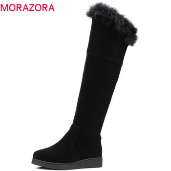 MORAZORA 2020 veľká veľkosť 34-45 kolená vysoké topánky ženy jednoduchý zips udržať teplé zimné čižmy kolo prst módne topánky žena