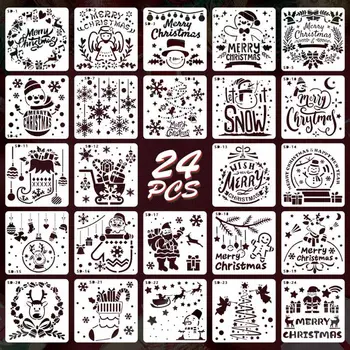 24pcs/set DIY Vianočné Kresliace Šablóny Šablóny Razba Papier Karty Maľovanie