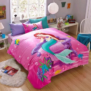 Disney Karikatúry posteľná bielizeň Sady, Malá Morská víla Ariel Ružová pre Detské Dievčatá Spálňa Decor Bavlnené Obliečky Kryt Nastaviť Kráľovná Twin