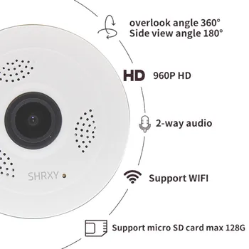 SHRXY 360-Stupňový Panoramatický Široký Uhol MINI Cctv Kamery 960P HD Smart Wireless IP Kamera Fisheye Home Security V380 Wifi Kamera