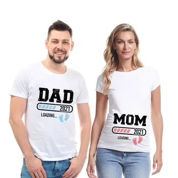 2021 Nový Roztomilý Otec +Mama+ Dieťa Vytlačené Pár Materskej T-Shirt Tehotenstva Oznámenie Tričko Pár Tehotné Tričko