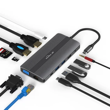 Blueendless USB C Rozbočovač HDMI/DP/VGA Ethernet 3 USB Porty PD SD/TF 12 v 1 Dokovacej Stanice pre Typ-C Notebooky Smart Phone