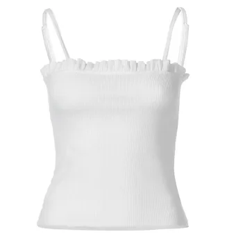 Ženy Biele Tielko Jarmo Frill Výbava Lete Dámy Vesta Rebrovaný Slim Camis Pevné Sexy Plodín Top Clubwear