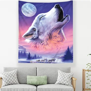 Rieka vlk gobelín lesa mesiac stene visí koberec, polyester textílie stenu handričkou decoracion nordica gobelín umenie