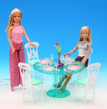 Pôvodný pre barbie jedálenský stôl princess nábytok, kuchynské doplnky 1/6 bjd bábika jedálenský stôl nastavte stoličku miniatúrne