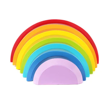 Nové Deti Veľké Rainbow Stacker Drevené Hračky Pre Deti Kreatívne Stavebné Prvky Montessori Skoro Vzdelávacie Hračky Puzzle Tehla