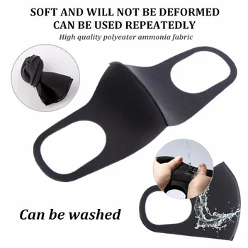 Umývateľný Úst Maska Čiernej Bavlnenej látky PM25 Filtračný Respirátor Prachu Dôkaz 3D Odolné pleťové Masky Opakovane FPP2 Dospelých PM2.5 10 Ks