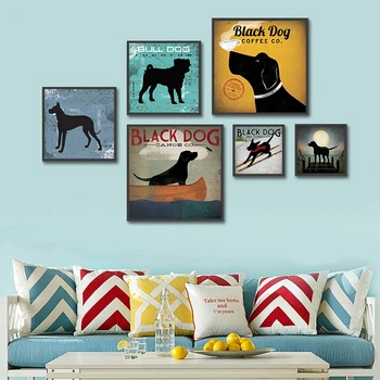 Bull Dog Lyžovanie Vintage Poster Plátno, Vytlačí Na Stenu Obrázky A Abstraktné Maľby Zvierat Čierny Pes Cuadros Decoracion Drop Shipping