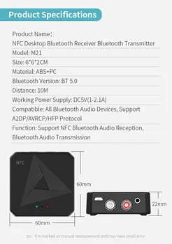 Bezdrôtové technológie NFC, Bluetooth 5.0 Prijímač 3.5 mm AUX Jack Music Bezdrôtové Audio Adaptér Handsfree hovory a Mic NFC do Auta Pre TV Auto NA