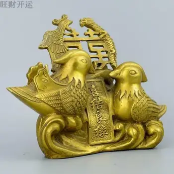 Nádherná čína mosadz ručne vyrobené Kačica Mandarin dragon & phoenix socha vziať darček
