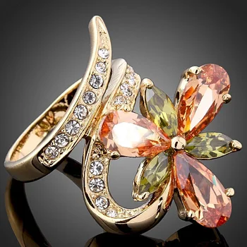 Chran Zlatá Farba Cubic Zirconia Snubné Prstene pre Ženy Kúzlo Dámy Kvet Dizajn Prst Prstene, Šperky valentínsky Darček