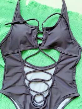 2020 Sexy Ženy Biquini Pevné Plavky Šnúrkou Duté Von Bikini Push Up Backless Obväz Plaviek Paded Jeden Kus