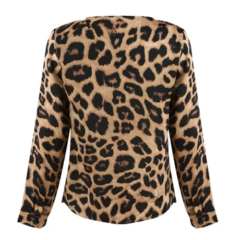 Vogue Ženy Dámy Leopard Tlač Voľné Dlhý Rukáv V Krku Sexy Topy, Blúzky Ženské Módne Košele, Blúzky Vrchné Oblečenie