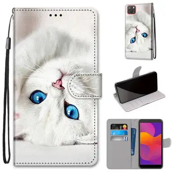 Prípad Pre Česť 9s Flip Prípade Kožené Peňaženky Magnetické Knihy Telefón Kryt Na Huawei Honor 9s Honor9s Y5P Kryt Roztomilý Kvet Anime Mačka