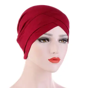Jednofarebné bavlnené čelo kríž hidžáb čiapok pre ženy, India zábal hlavu šatku Turban kapoty úsek Moslimských hijabs spodnej spp