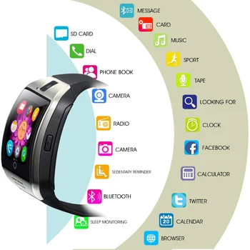 Q18 Bluetooth Smart Hodinky S Fotoaparát Podpora SIM TF Karty Krokomer Muži Ženy Hovor Šport Smartwatch Pre Android Telefónu PK T8 DZ09