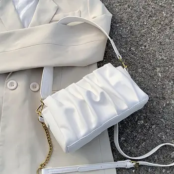 Jednofarebné Skladaný Žena Tote bag 2020 Módy Nové Vysoko kvalitné Kožené dámske Dizajnér Kabelka Reťazca Ramenný Messenger Taška