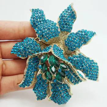 Módne Drahokamu Kvetinové Šperky Vintage Štýl, Modrá Kamienkami Crystal Orchidea, Kvet Brošňa Pin Doprava Zadarmo