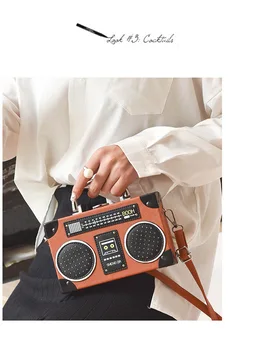 Rádio Pásky Vytlačí Mini Crossbody Tašky pre Ženy 2020 Box v Tvare Taška cez Rameno PU Kožené Malé Peňaženky Vintage Klapka Kabelky