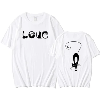 2020 Lete pánske Oblečenie Harajuku Biele Zviera Tlače LÁSKA Mačka Krátky Rukáv T-shirt Streetwear Bežné T-shirt Mujer Camisetas