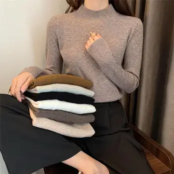 2021 jar dámskej módy pol turtleneck sveter žena zahusťovanie dlhý rukáv vykresliť bez podšívky horný odev pletenie topy