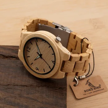 BOBO VTÁK V-D27 Pánske Bambusové Náramkové hodinky Japonsko Pohyb Quartz Hodinky Pôvodné Bambusu Kapela Skladacia Spona s Bezpečnostným Hodiny